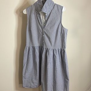Dress tank sleeveless white and blue striped V neck button down